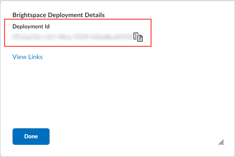 The Deployment ID text field is highlighted in the Brightspace Deployment Details popup.